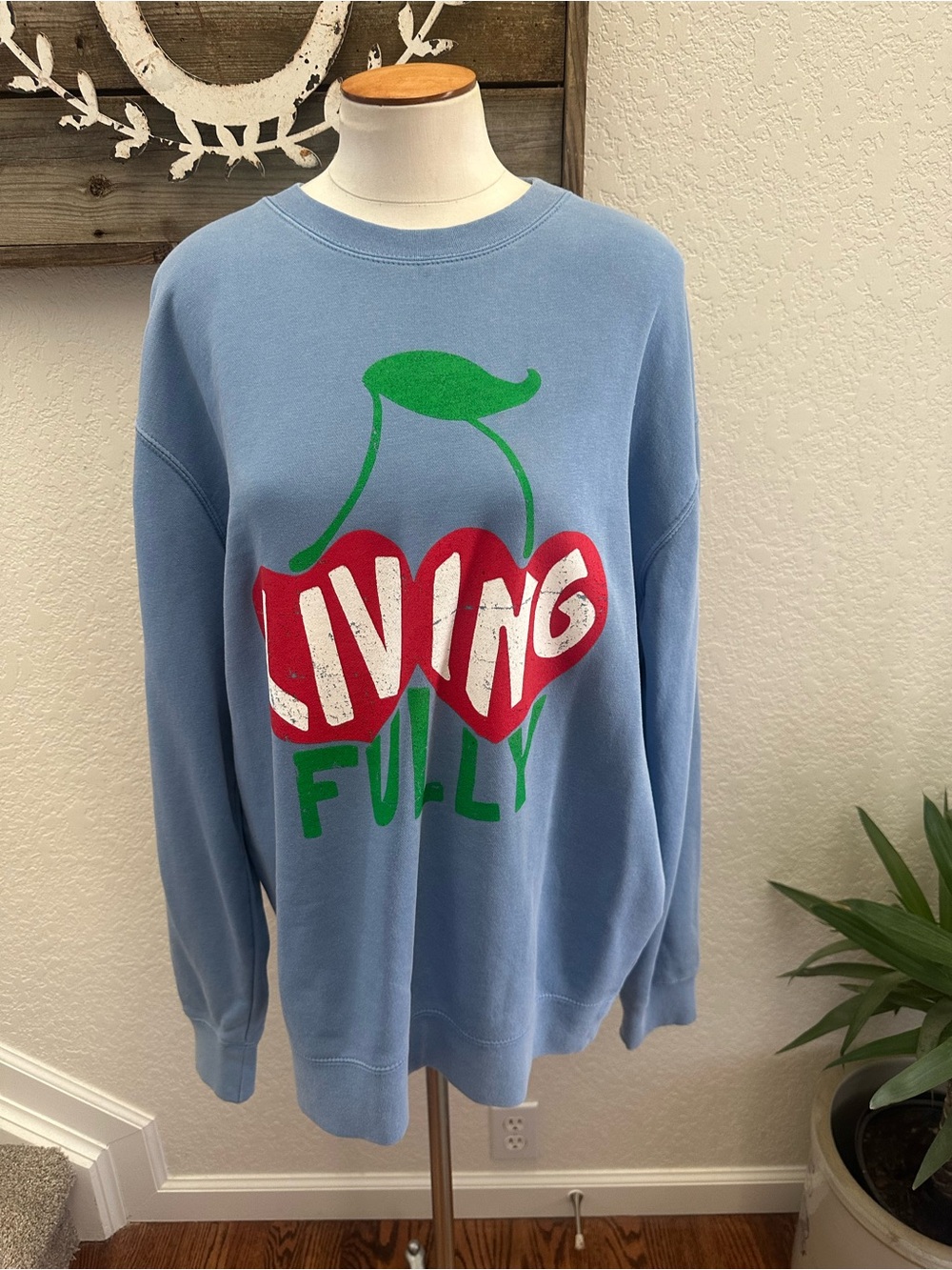 Mallory‎ Ervin Living Fully Co Cherry Graphic sweatshirt oversized size Large